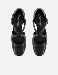 Flats negro piel vegano para mujer con tira cruzada