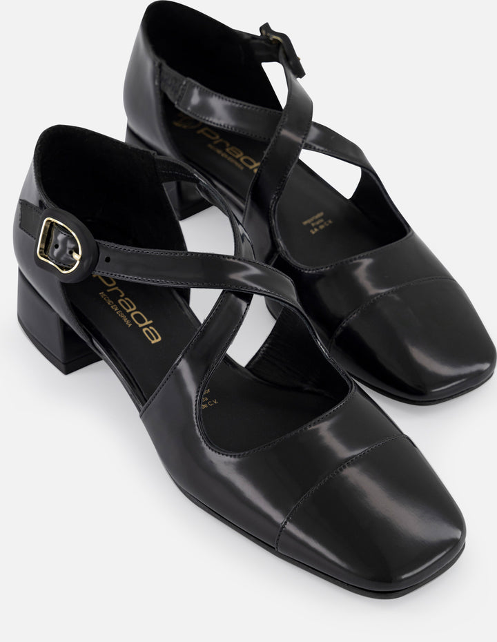 Flats negro piel vegano para mujer con tira cruzada