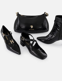 Botines negro piel vegana para mujer con cinta al tono