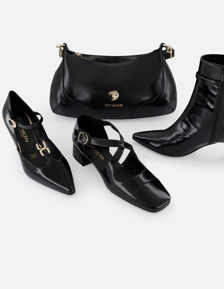 Botines negro piel vegana para mujer con cinta al tono