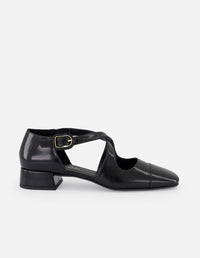 Flats negro piel vegano para mujer con tira cruzada