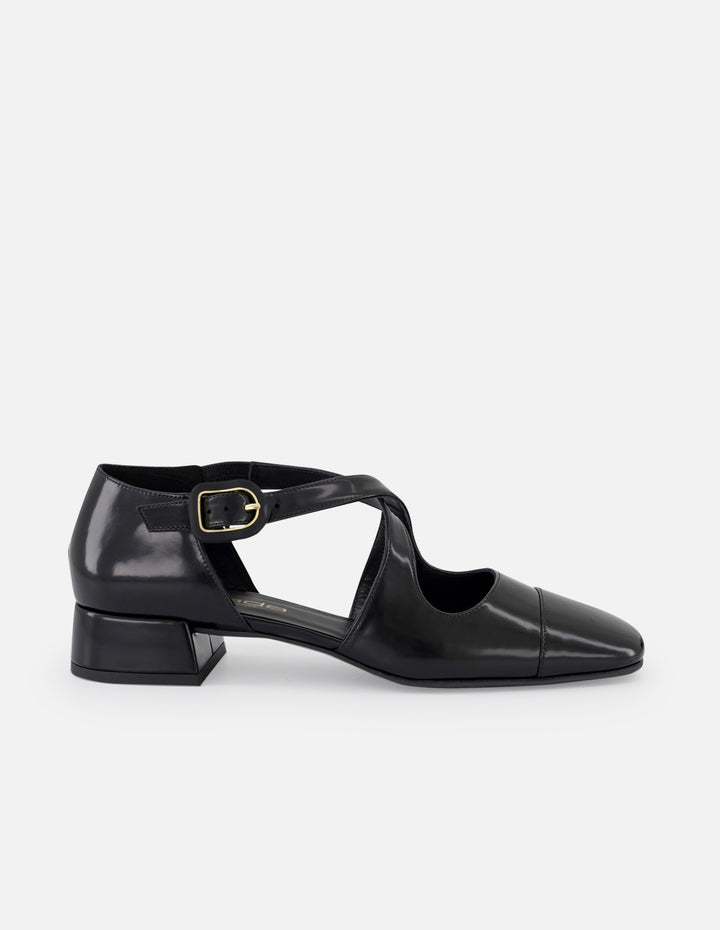 Flats negro piel vegano para mujer con tira cruzada