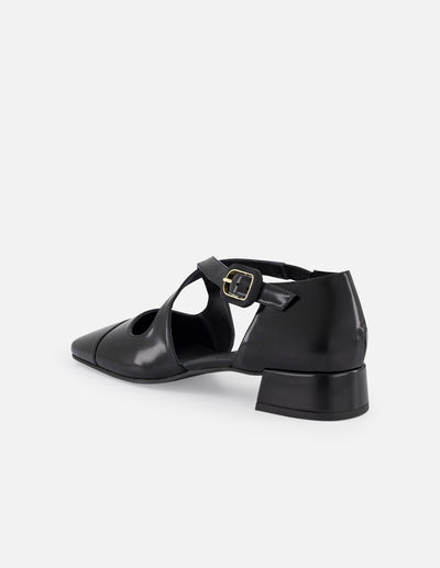 Flats negro piel vegano para mujer con tira cruzada
