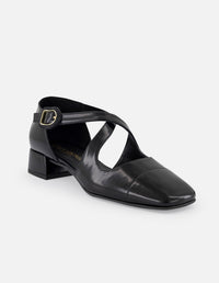 Flats negro piel vegano para mujer con tira cruzada