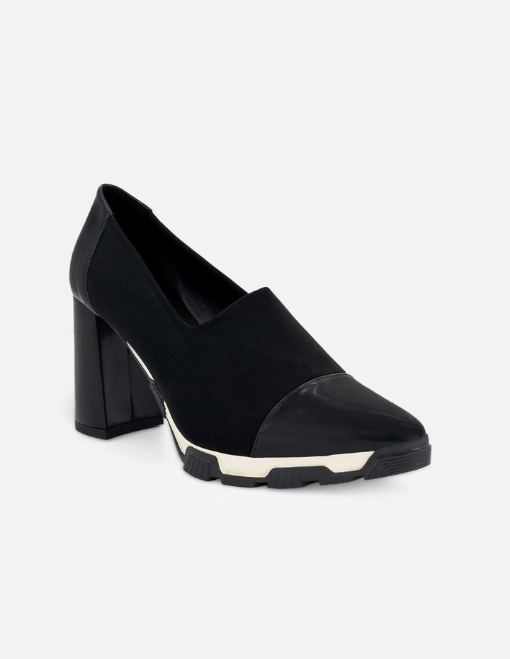 Zapatilla negra en lycra para mujer con suela bicolor