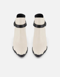 Botín blanco piel de mujer detalle bicolor