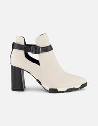 Botín blanco piel de mujer detalle bicolor