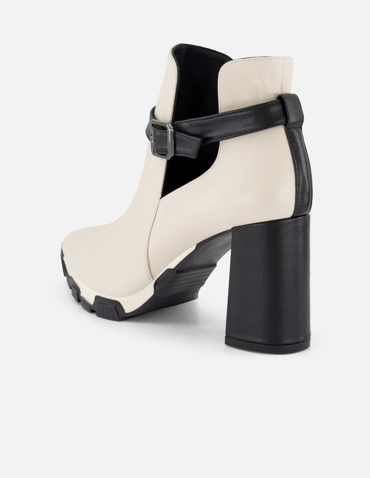 Botín blanco piel de mujer detalle bicolor