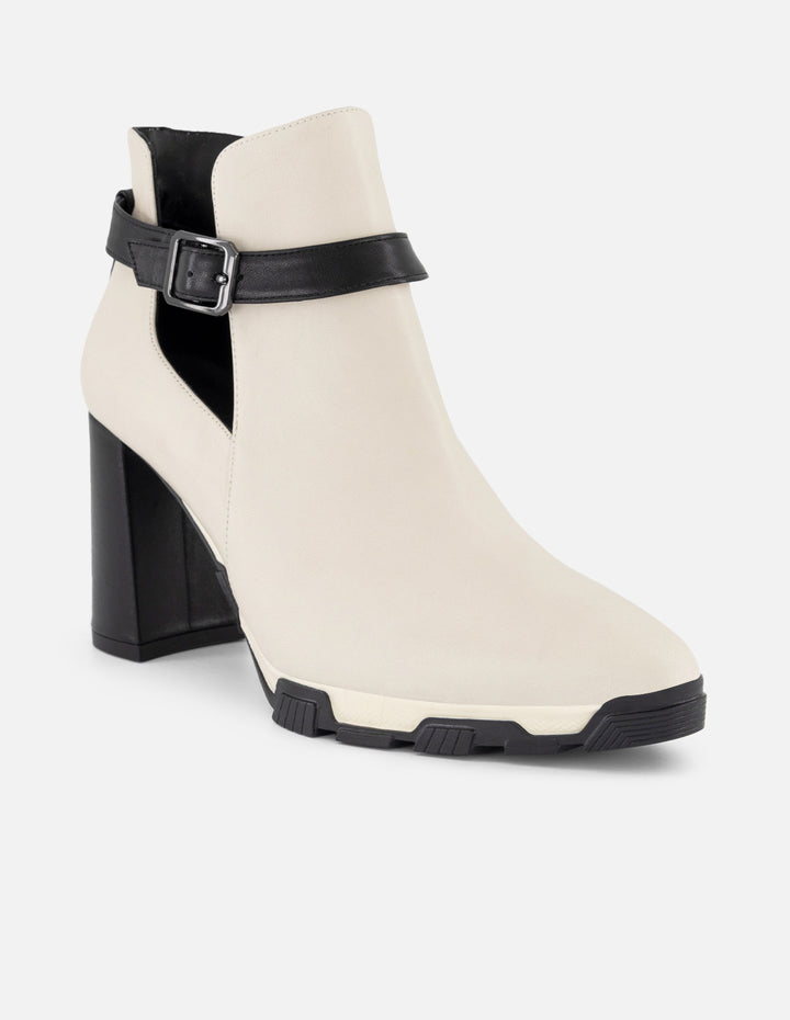 Botín blanco piel de mujer detalle bicolor