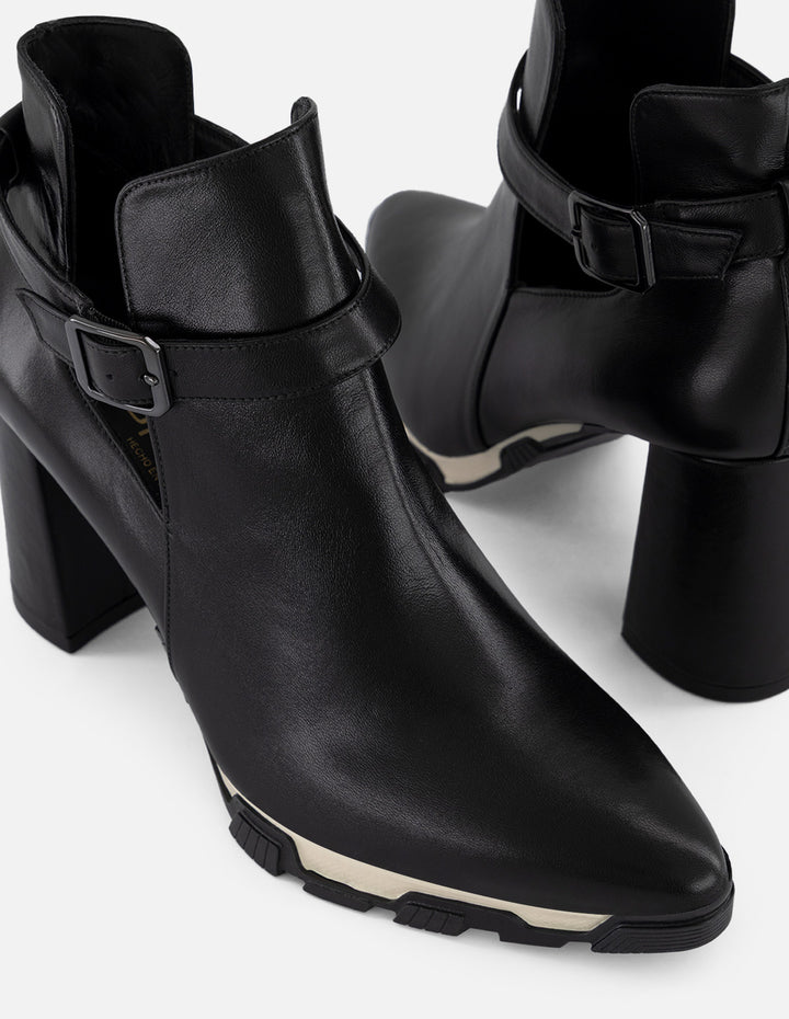 Botín negro piel de mujer detalle bicolor