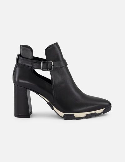 Botín negro piel de mujer detalle bicolor