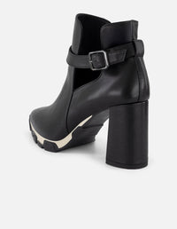 Botín negro piel de mujer detalle bicolor