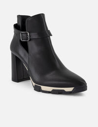 Botín negro piel de mujer detalle bicolor