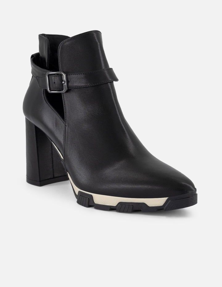 Botín negro piel de mujer detalle bicolor