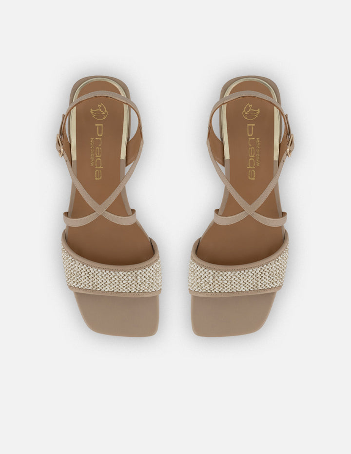 Sandalias beige piel vegana para mujer con yute y hebilla dorada