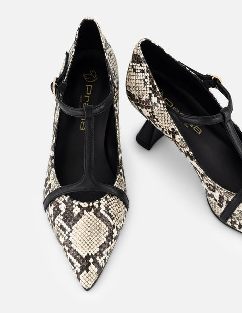 Zapatilla negro piel tipo serpiente para mujer con tiras cruzadas