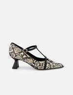 Zapatilla negro piel tipo serpiente para mujer con tiras cruzadas