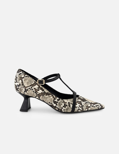 Zapatilla negro piel tipo serpiente para mujer con tiras cruzadas