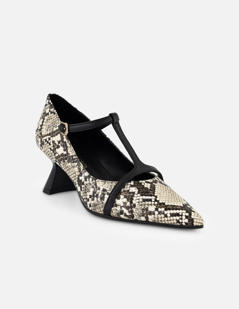 Zapatilla negro piel tipo serpiente para mujer con tiras cruzadas