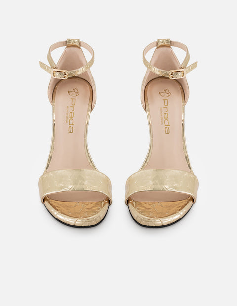 Sandalias color dorado piel metalizada para mujer con tacón alto