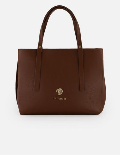 Bolso de hombro café piel para mujer con grabado bombeado