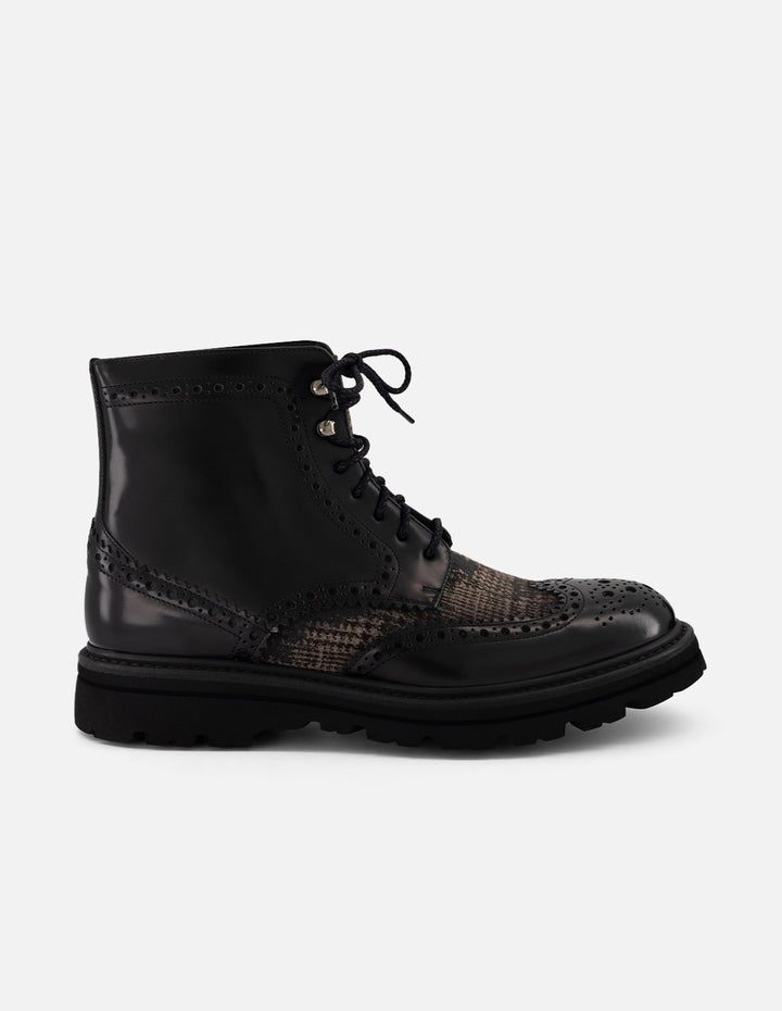 Bota negra piel y textil para hombre con combinación de materiales