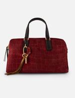 Bolso bowling rojo ante tipo coco para mujer con colgantes