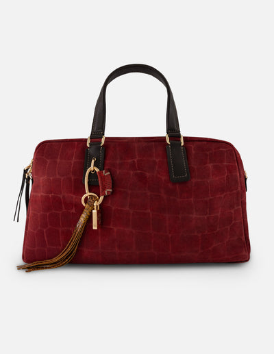 Bolso bowling rojo ante tipo coco para mujer con colgantes