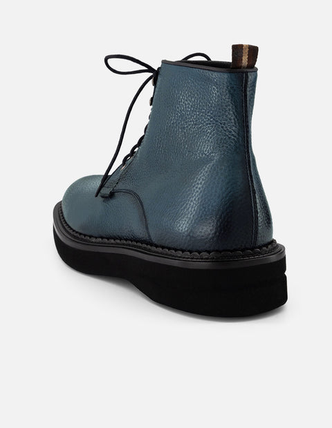 Botines azules piel bombeada para hombre con cordones ajustables