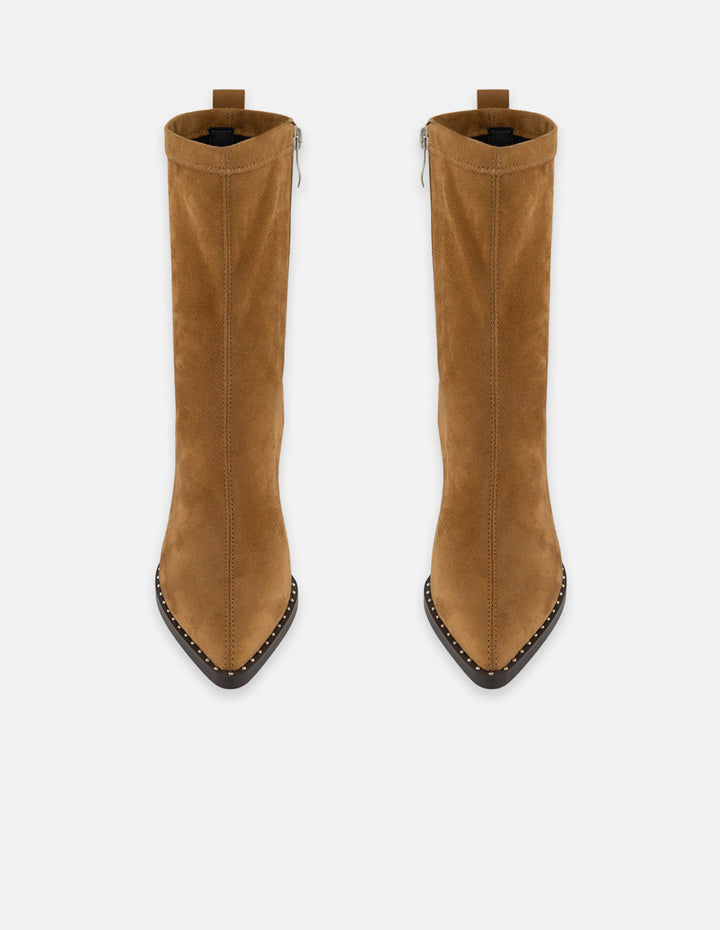 Botines café lycra y ante para mujer con aplicaciones