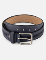 Cinturón azul piel para hombre con detalle picado
