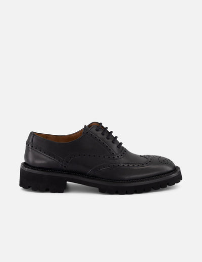 Zapato Oxford negro piel para mujer con picado María
