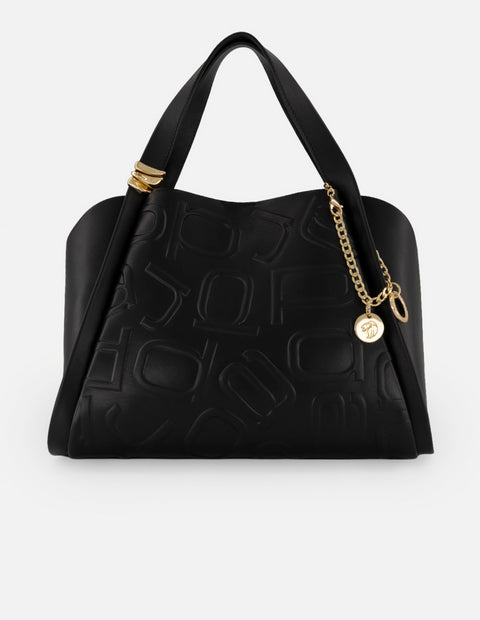 Bolso de hombro negro piel grabada para mujer con maxiletras