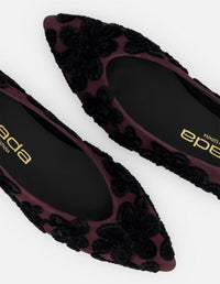Flats vino ante para mujer con flores bordadas