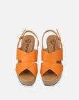 Sandalia de tacón alto acabado madera en piel napa color naranja
