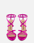 Sandalia de tiras en piel metalizada color rosa para mujer