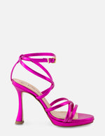 Sandalia de tiras en piel metalizada color rosa para mujer