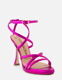 Sandalia de tiras en piel metalizada color rosa para mujer