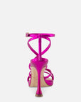 Sandalia de tiras en piel metalizada color rosa para mujer