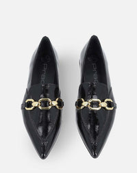 Mocasín en piel charol color negro para mujer