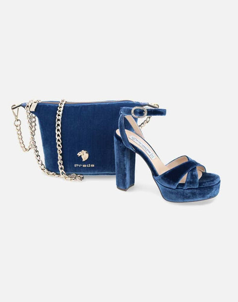 Mini bolso en terciopelo color azul para mujer