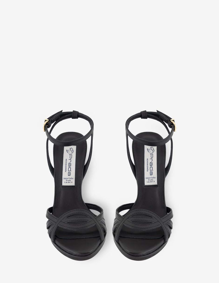 Sandalia de tacón alto en piel napa color negro para mujer