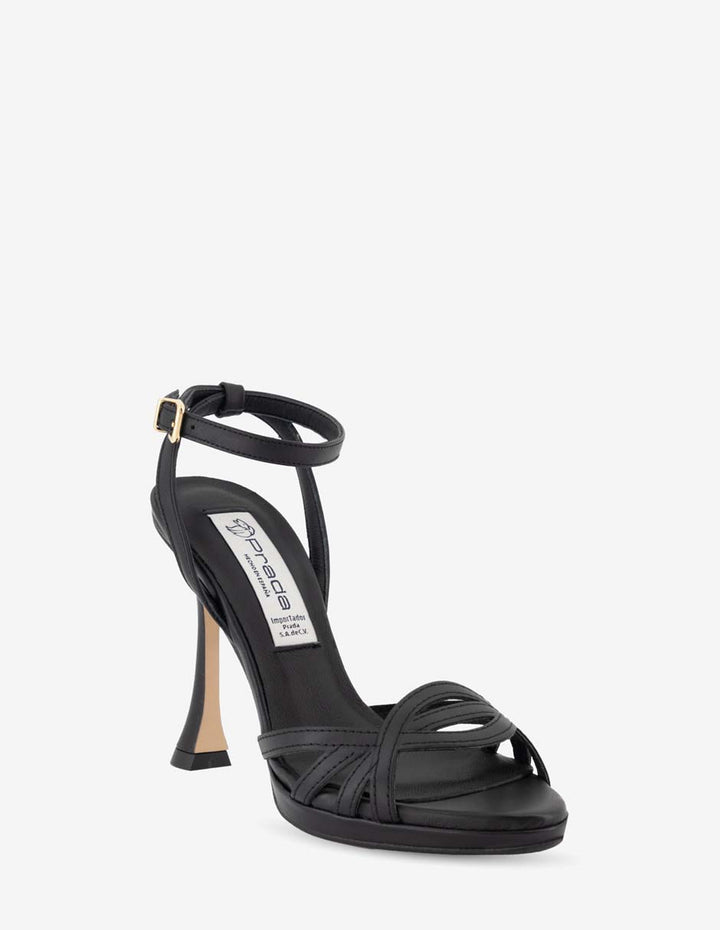 Sandalia de tacón alto en piel napa color negro para mujer