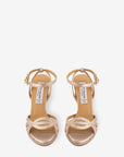 Sandalia de tacón alto en piel napa color dorado para mujer