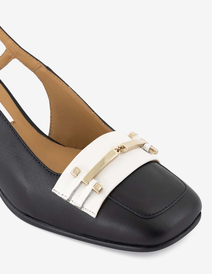 Destalonado de tacón medio en piel color negro para mujer