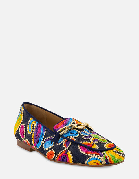 Mocasín con bordado multicolor para mujer