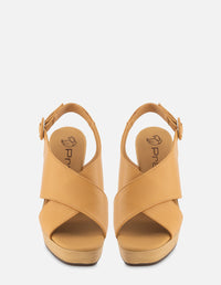 Sandalia de tacón alto en piel napa color cuero para mujer