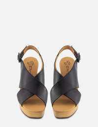 Sandalia de tacón alto en piel napa color negro para mujer