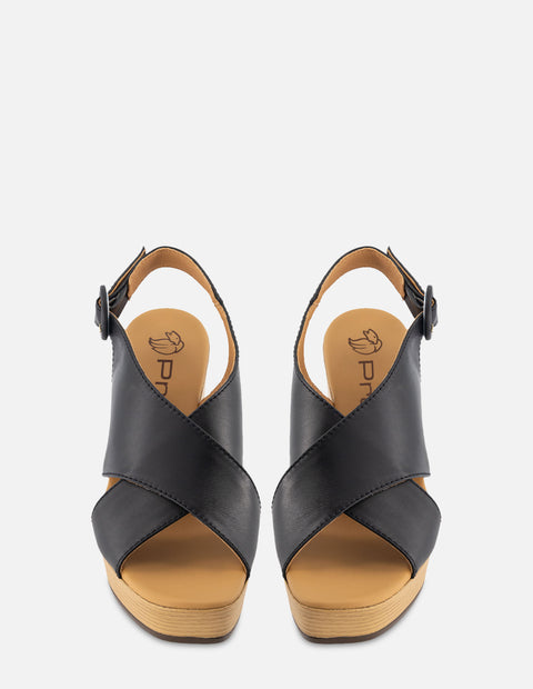 Sandalia de tacón alto en piel napa color negro para mujer