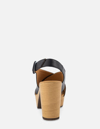 Sandalia de tacón alto en piel napa color negro para mujer